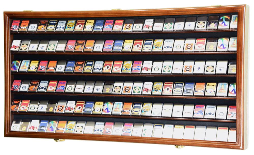 sfDisplay.com,LLC. 138 Zippo Lighter Lighters Match Books Matches Display Case Cabinet Wall Rack Holder Lockable w/98% UV Door (Oak Finish)