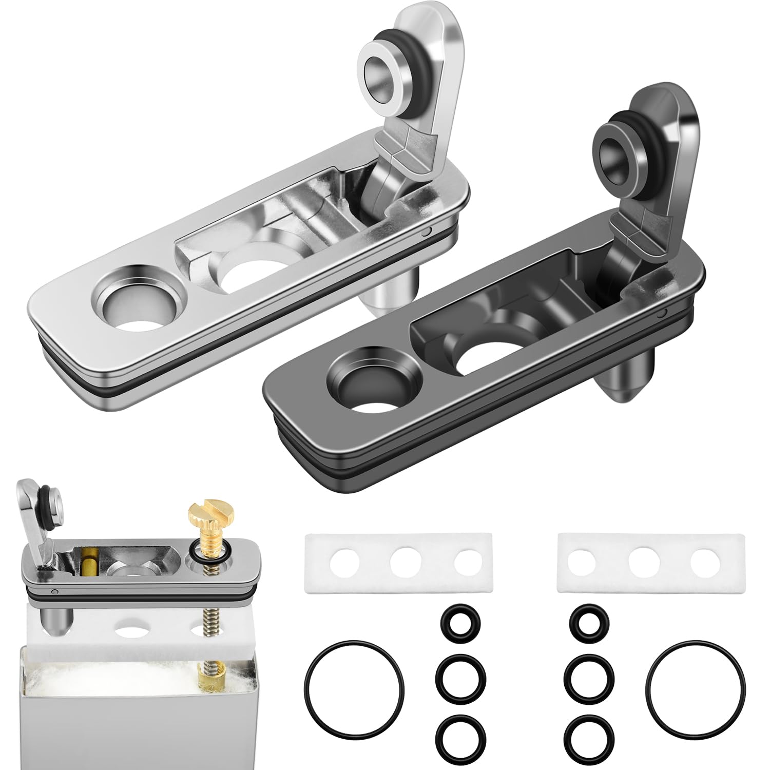 2 Set Lighter Gasket Seal Metal Lighter Repair Insert Accessories Kit 1Ppcs Cotton Felt Pad with 3Pcs Rubber Seals for Lighter Bottom Seal(Sliver+Glod)