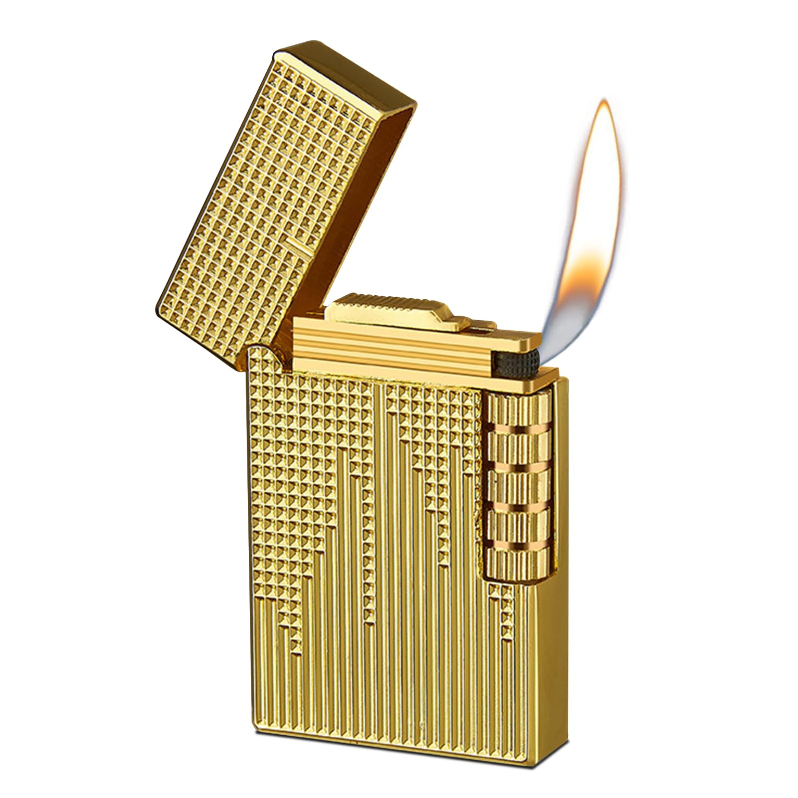 Dragon Butane Lighter, Refillable Lighter Soft Flame, Flip-Top Metal Gold Side Wheel Frosted Pocket Lighter for Everyday Use, Camping, Gifts for Men, Father, Husband (No Fuel)